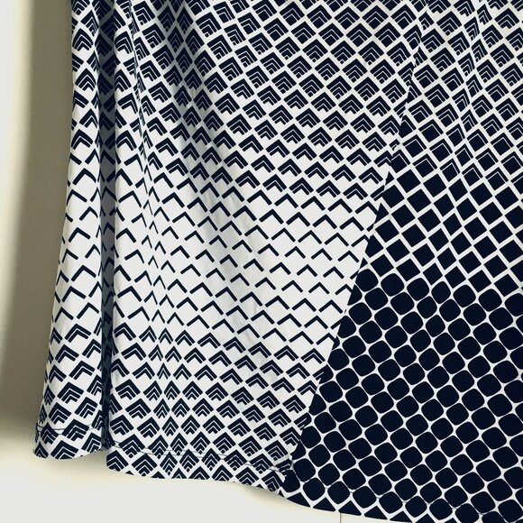 Cleo Asymmetrical B&W Geometric Patchwork Draped Neck Top - Picture 7 of 16